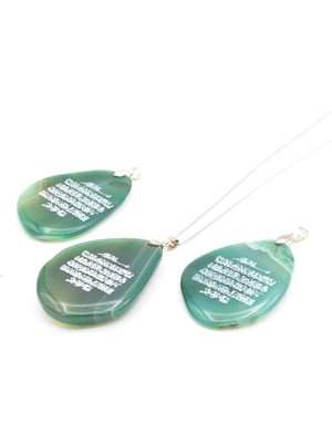 Murty99 Ayetel Kürsi Yazılı Orijinal Yeşil Akik Kolye Ucu