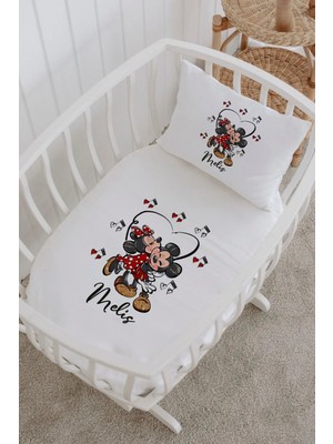 Lilabio Isme Özel %100 Pamuk Lastiksiz Park Yatak Çarşaf Seti (100X120) Minnie Dans