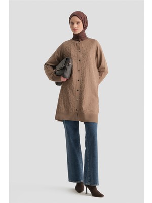 Armine Jakarlı Triko Hırka 25KD2306 Vizon