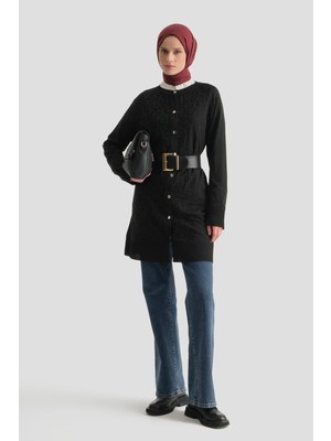 Armine Jakarlı Triko Hırka 25KD2306 Siyah