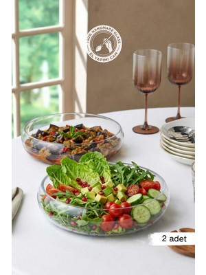 Glamis Selen Concept Simge Model Büyük Boy El Yapımı Cam Salata Kasesi 2'li Set
