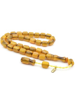 Murty99 Hakkı Usta Imzalı Fıçı Kesim Hareli Sarı Sıkma Kehribar Tesbih