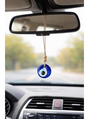 Mavi 4 cm Cam Nazar Boncuğu Araç Dikiz Aynası Süsü – Minimal Ipli Oto Iç Aksesuar