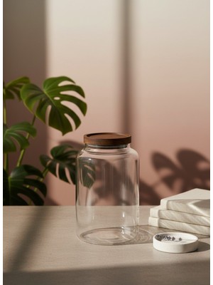 Faralya Home Akasya Kapaklı Cam Saklama Kavanozu 15X25 cm Düzenleyici Saklama Kabı Organizer
