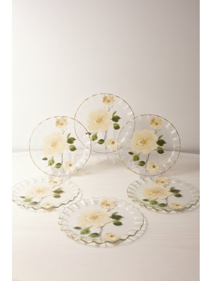 Faralya Home Pasta Tabağı 6'lı 20CM Çiçek Dekor Tatlı Tabağı , Sunum Tabağı