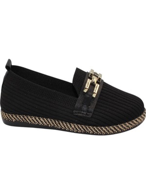 Celira Hkursat Siyah Triko Tokalı Kadın Günlük Babet Ayakkabı