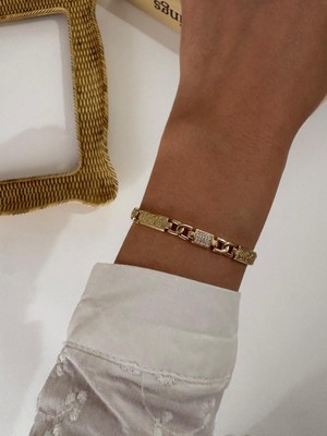 Marsel Özel Seri Dikdörtgen Sıra Zirkon Şerit Xp Gold Bileklik