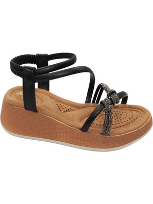 Celira Hkursat Akç A32 Siyah Taşlı Kadın Sandalet Ayakkabı