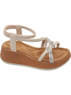 Celira Hkursat Akç A32 Krem Taşlı Kadın Sandalet Ayakkabı