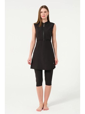 Tesmay Sporcu Likra Kumaş Hızlı Kuruyan Yarım Fermuarlı Sıfır Kollu Taytlı Mayo 3413