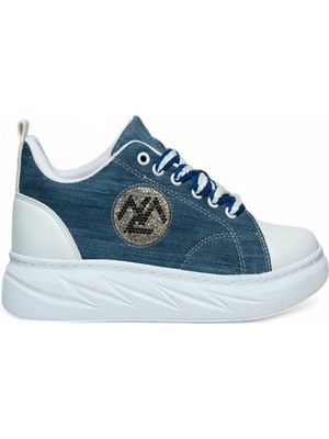 Celira Hkursat Mdl Mavi Beyaz Bağcıklı Keten Kadın Spor Ayakkabı