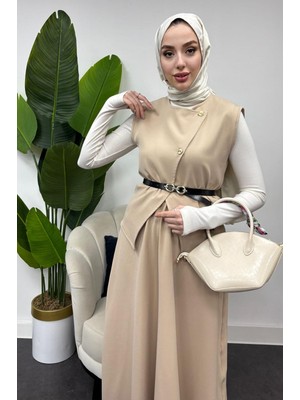 Tesettür Diyarı Milano Dabıl Krep Kumaş 2 Li Takım-Bej