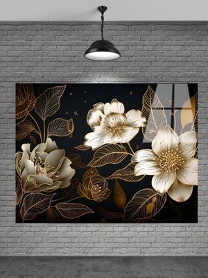 Beta Moda Hub Gold Altın Çiçek Cam Tablo