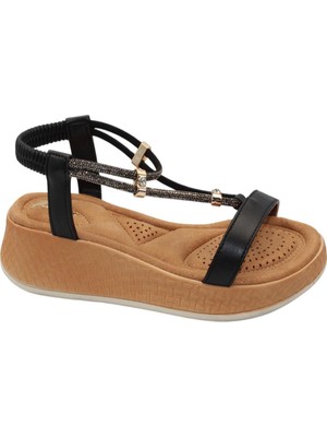 Celira Hkursat Akç A33 Siyah Taşlı Kadın Sandalet Ayakkabı