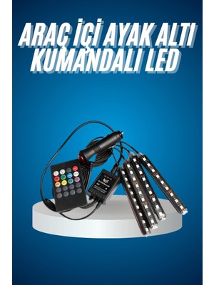 Renklime Araç Içi Aydınlatma Kumandalı 12 LED Ayak Altı LED Ambiyans Işığı Sese Duyarlı Kumandalı