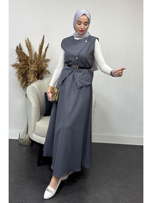 Tesettür Diyarı Milano Dabıl Krep Kumaş 2 Li Takım-Gri