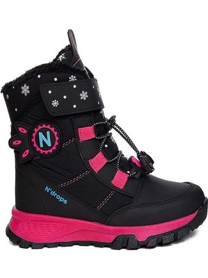 Celira Hkursat Nds Cırtlı Siyah Fuşya Kız Çocuk Kar Botu Ayakkabı