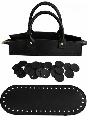 Pullu Çanta Siyah Örgü Kiti Deri Kit