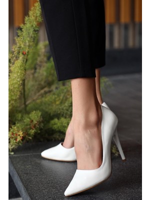 Celira Hkursat NS085 Beyaz Cilt Stiletto Kadın Ayakkabı