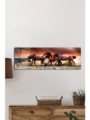 Beta Moda Hub Deniz Içerisinde Atlar Panoramik Cam Tablo, Temperli ve Rodajlı Dayanıklı Cam