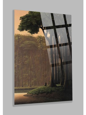 Beta Moda Hub Kırılmaz 4mm Yüksek Çözünürlüklü Cam Tablo Orman Da Meditasyon Yapan Adam Tasarımlı Cam Tablo