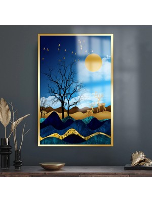 Beta Moda Hub Gold Detaylı Manzara Harika Tasarım Lüks Kırılmaz Cam Tablo 4mm Ev Iş Yeri Ofis Hediyesi Tablo