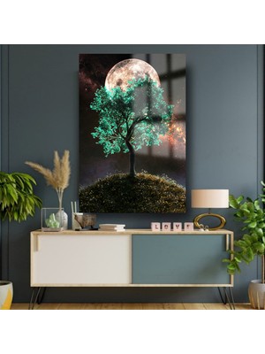 Beta Moda Hub Dolunay ve Ağaç Tasarımı Kırılmaz Cam Tablo Ev Hediyesi Iş Yeri Hediyesi Cam Tablo