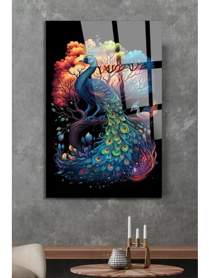 Beta Moda Hub Harika Tavus Kuşu Görseli Kırılmaz Cam Tablo, Ev ve Ofis Hediyesi Yüksek Çözünürlüklü 4mm Cam Tablo