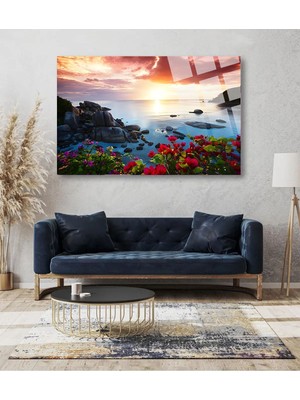 Beta Moda Hub Gül ve Deniz Manzarası Kırılmaz Cam Tablo, Ev ve Ofis Hediyesi Yüksek Çözünürlüklü 4mm Lüks Tablo