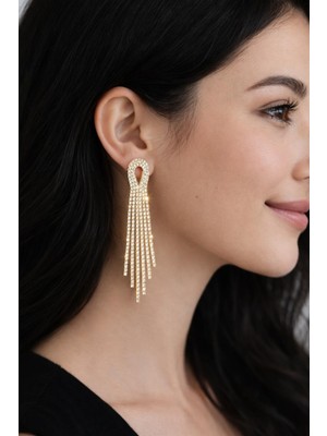 No Name Püsküllü Uzun Sallantılı Su Yolu Gümüş Renk Abiye Küpe