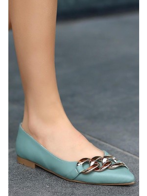 Celira Hkursat Mint Yeşili Cilt Zincirli Günlük Babet Ayakkabı