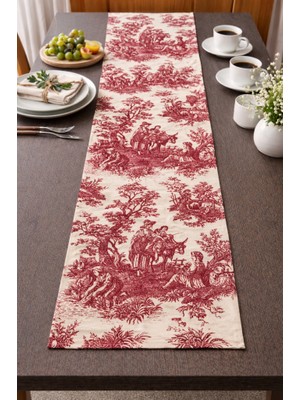 Elvya Toile De Jouy | %100 Pamuk Dekoratif Masa Runner 40X110 cm - ZT310