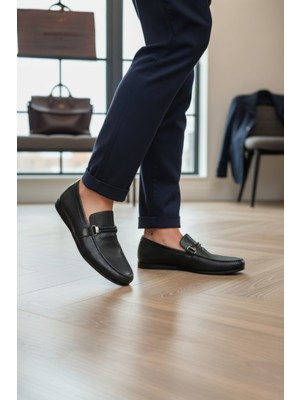 Enoch Hakiki Deri Lazer Kesim Delikli ve Metal Tokalı Erkek Comfort Loafer
