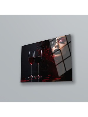 Beta Moda Hub Şarap ve Kadın Modern Duvar Dekoru , Soyut Cam Tablo , Mutfak Duvar Dekoru , Yatak Odası Cam Tablo