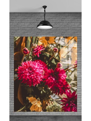 Beta Moda Hub Renkli Çiçekler Temperli Cam Üzerine Tablo Sevgilinize Yılbaşı Hediye