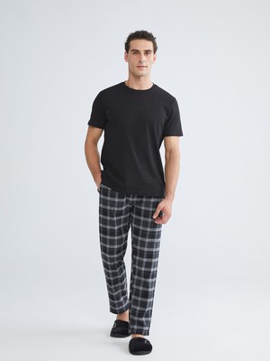 Lc Waikiki Ekose Desenli Erkek Pijama Alt Standart Kalıp Antrasit Renk Flanel Kumaş