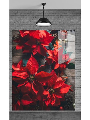 Beta Moda Hub Meta Dekorasyon Muhteşem Kırmızı Çiçek Temperli Cam Üzerine Tablo Sevgilinize Yılbaşı Hediye