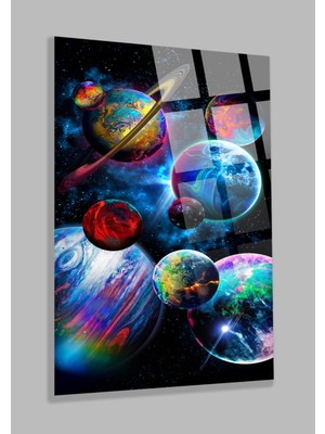 Beta Moda Hub Gezegin Görseli Astronot Kırılmaz 4mm Yüksek Çözünürlüklü Cam Tablo Ev, Ofis, Iş Yeri Hediyesi