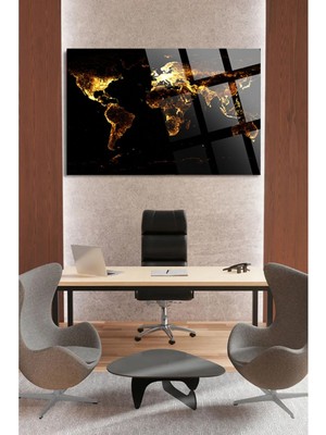 Beta Moda Hub Işıltılı Dünya Haritası Ofis, Ev Için Harita 4mm Kırılmaz Temperli Yüksek Çözünürlüklü Cam Tablo