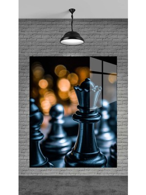 Beta Moda Hub Satranç Taşları Dekoratif Temperli Cam Üzerine Tablo Sevgilinize Yılbaşı Hediye