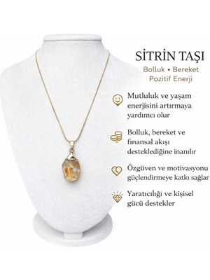 Solare Accessories Sitrin Doğal Taşlı Altın Kaplama Detaylı Kolye
