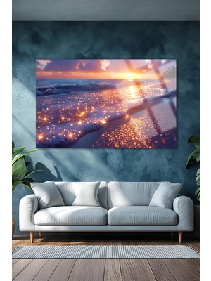 Beta Moda Hub Deniz Sahil Plaj Manzarası Parıldayan Kumsal Yatay Cam Tablo Kırılmaz Lüks Cam Tablo Ev Hediyesi