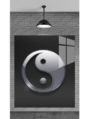 Beta Moda Hub Siyah Ying Yang Sembolü Temperli Cam Üzerine Tablo Sevgilinize Yılbaşı Hediye