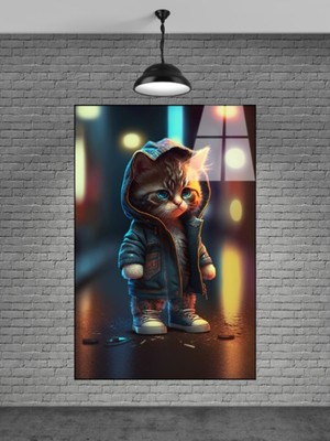 Beta Moda Hub Kapşonlu Kedi Cam Tablo