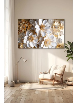 Beta Moda Hub Beyaz Altın Gold Detaylı Yatay Çiçek Kırılmaz Lüks Cam Tablo Of Iş Yeri Ev Hediyesi Cam Tablo