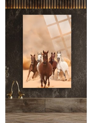 Beta Moda Hub Koşan Asil Yarış Atları 4mm Lüks Kırılmaz Temperli Yüksek Çözünürlüklü Cam Tablo
