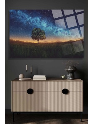 Beta Moda Hub Gökyüzü Ağaç Manzaralı Uv Baskılı Kırılmaz Cam Tablo, Ev ve Ofis Yüksek Çözünürlüklü 4mm Cam Tablo