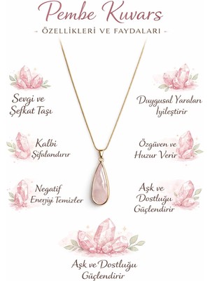 Solare Accessories Pembe Kuvars Doğal Taşlı Altın Kaplama Detaylı Kolye