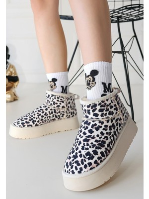 Hkursat NSL158 Siyah Beyaz Çita Süet Içi Kürklü Bot