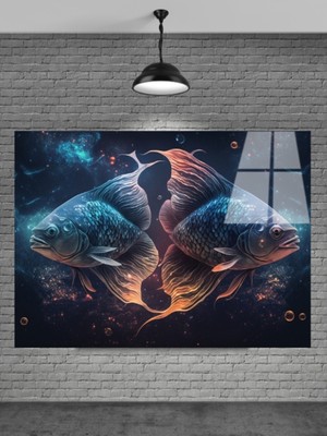 Beta Moda Hub 3D Balıklar Cam Tablo